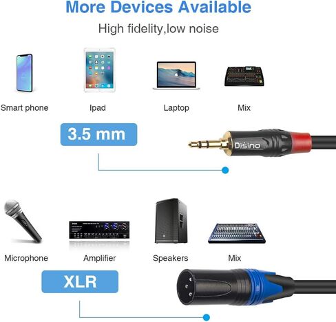 1/8 Inch to Dual XLR Male Y-Splitter Cable,Unbalanced 3.5mm Mini Jack TRS Stereo Aux to Double Male XLR Adapter Interconnect Breakout Patch Cord - 3.3 Feet/1 Meter in Kuwait