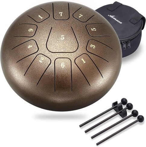 Asmuse Steel Tongue Drum 11 Notes 10 بوصة HandPan Drum قرع أداة مع كتاب الأغاني، مطارق وقوس منشط ملصق حقيبة سفر لليوجا والتأمل والترفيه التعليم الموسيقي in Kuwait