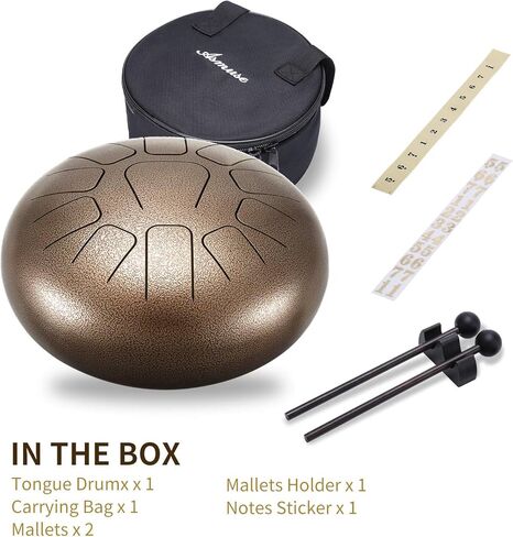 Asmuse Steel Tongue Drum 11 Notes 10 بوصة HandPan Drum قرع أداة مع كتاب الأغاني، مطارق وقوس منشط ملصق حقيبة سفر لليوجا والتأمل والترفيه التعليم الموسيقي in Kuwait