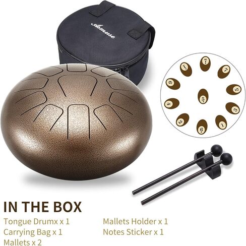 Asmuse Steel Tongue Drum 11 Notes 10 بوصة HandPan Drum قرع أداة مع كتاب الأغاني، مطارق وقوس منشط ملصق حقيبة سفر لليوجا والتأمل والترفيه التعليم الموسيقي in Kuwait