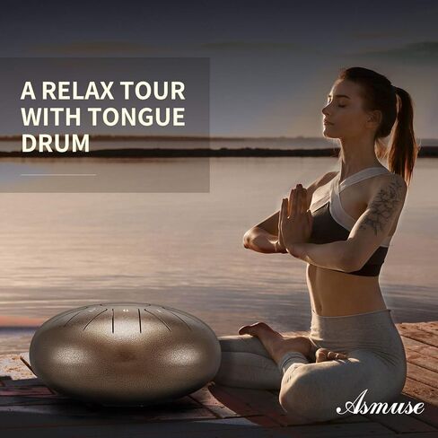 Asmuse Steel Tongue Drum 11 Notes 10 بوصة HandPan Drum قرع أداة مع كتاب الأغاني، مطارق وقوس منشط ملصق حقيبة سفر لليوجا والتأمل والترفيه التعليم الموسيقي in Kuwait