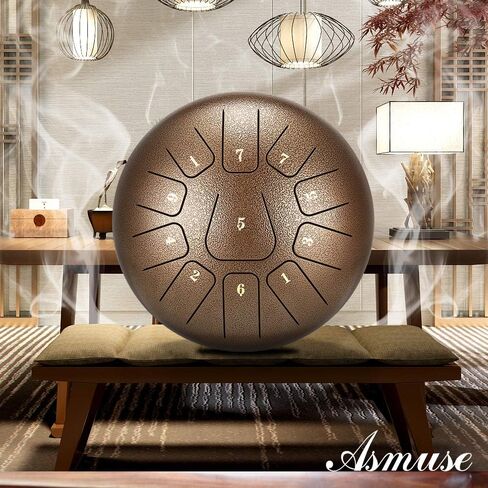 Asmuse Steel Tongue Drum 11 Notes 10 بوصة HandPan Drum قرع أداة مع كتاب الأغاني، مطارق وقوس منشط ملصق حقيبة سفر لليوجا والتأمل والترفيه التعليم الموسيقي in Kuwait