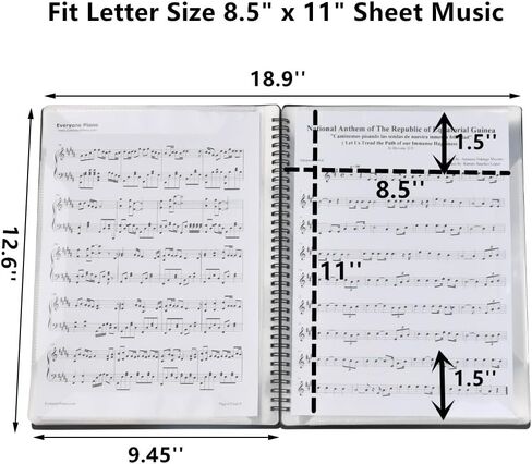 مجلد الموسيقى الورقية من YOTINO، مجلد مقاس 8.5 × 11 بوصة للموسيقيين، مجلد الفرقة، حجم حرف A4، 30 أكمام، جانب مزدوج أو الكتابة على الصفحات المكشوفة خارج الأكمام، لحمل أوراق الموسيقى والملفات (أسود) in Kuwait