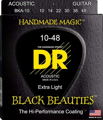 DR Strings Acoustic Guitar Strings, Black Beauties - Black Coated, 10-48 in Saudi Arabia