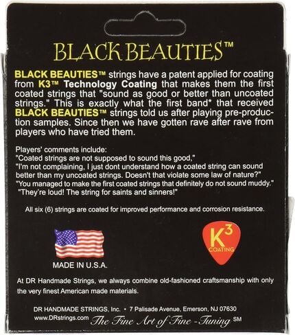 DR Strings Acoustic Guitar Strings, Black Beauties - Black Coated, 10-48 in Saudi Arabia