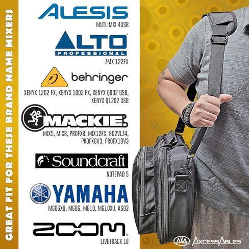 حقيبة مزج الصوت من اكسسيسابلز | حقيبة لوحة خلط صوت مبطنة - 12x12x4 | حافظة ميكسر دي جيه | متوافقة مع MG06, AG03, MG10X, Mix8, ProFX8, 802VLZ4, Xenyx X1204USB| حافظة مزج صغيرة, أسود in Kuwait