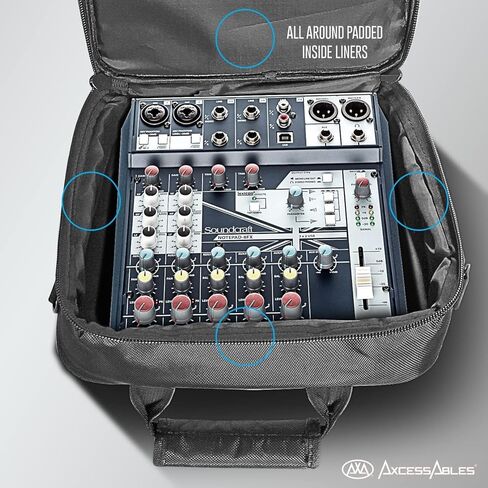 حقيبة مزج الصوت من اكسسيسابلز | حقيبة لوحة خلط صوت مبطنة - 12x12x4 | حافظة ميكسر دي جيه | متوافقة مع MG06, AG03, MG10X, Mix8, ProFX8, 802VLZ4, Xenyx X1204USB| حافظة مزج صغيرة, أسود in Kuwait