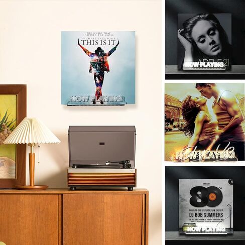 حامل تسجيلات الفينيل من WHITEMOON الآن، حامل عرض تسجيلات الفينيل مثبت على الحائط مع ضوء LED (لون أبيض دافئ) in Kuwait