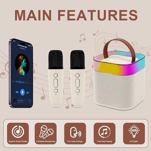 آلة كاريوكي مع 2 ميكروفونات لاسلكية للأطفال، مكبر صوت كاريوكي بلوتوث للحفلات للفتيات والفتيان مع أضواء الحفلات، كاريوكي للأطفال الصغار للحفلات in Kuwait
