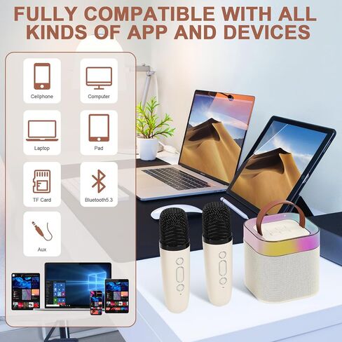 آلة كاريوكي مع 2 ميكروفونات لاسلكية للأطفال، مكبر صوت كاريوكي بلوتوث للحفلات للفتيات والفتيان مع أضواء الحفلات، كاريوكي للأطفال الصغار للحفلات in Kuwait