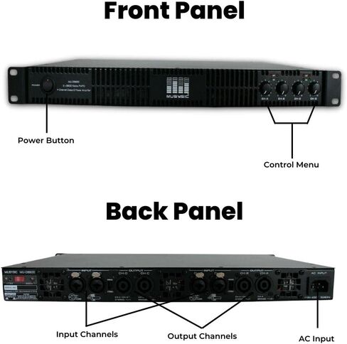 مضخم صوت احترافي ذو 4 قنوات من MUSYSIC - 2x9600 واط D-Class 1U Power Amp MU-D9600 مضخم صوت عالي الأداء مع قوة ستيريو وجسر للاستخدام الاحترافي في الحفلات الموسيقية والوظائف وفي المنزل in Kuwait