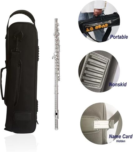 غطاء حقيبة فلوت فاخر خفيف الوزن من Ranloesa مع حزام كتف قابل للتعديل، حقيبة حمل فلوت احترافية مقاومة للماء لـ 16 و17 مفتاحًا، حقيبة ظهر وحقيبة يد رفيعة محمولة (أسود) in Kuwait