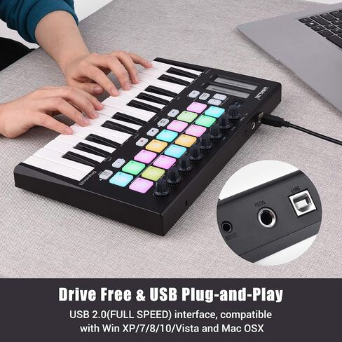 summina 25 Portable 25-Key USB MIDI Keyboard Controller with 16 RGB Backlit Trigger Pads 8 Assignable Control Knobs in Saudi Arabia