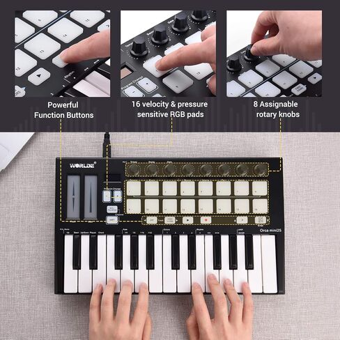 summina 25 Portable 25-Key USB MIDI Keyboard Controller with 16 RGB Backlit Trigger Pads 8 Assignable Control Knobs in Saudi Arabia