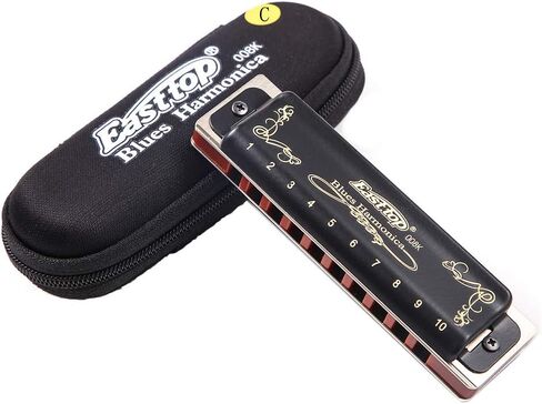 Diatonic Blues Harmonica 10 Holes Blues Harmonica 20 tones black T008K with Case，More Professional Harmonica for Beginner ，Students，Adults and Professional Player (Key of A) in Kuwait