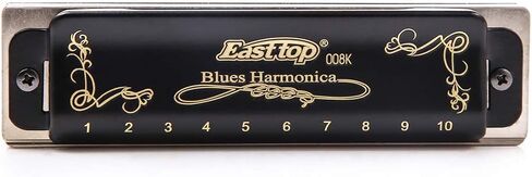 Diatonic Blues Harmonica 10 Holes Blues Harmonica 20 tones black T008K with Case，More Professional Harmonica for Beginner ，Students，Adults and Professional Player (Key of A) in Kuwait