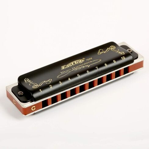 Diatonic Blues Harmonica 10 Holes Blues Harmonica 20 tones black T008K with Case，More Professional Harmonica for Beginner ，Students，Adults and Professional Player (Key of A) in Kuwait