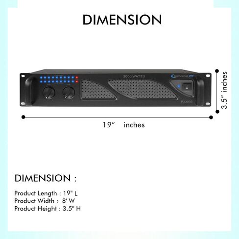 Technical Pro Professional 3000 Watts 2U 2-Channel DJ Power Amplifier with Dual Cooling Speed Fans and Integrated Power Stabilizer in Saudi Arabia