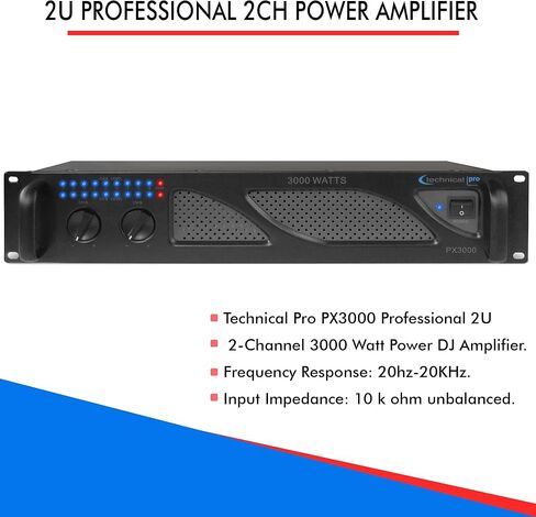 Technical Pro Professional 3000 Watts 2U 2-Channel DJ Power Amplifier with Dual Cooling Speed Fans and Integrated Power Stabilizer in Saudi Arabia