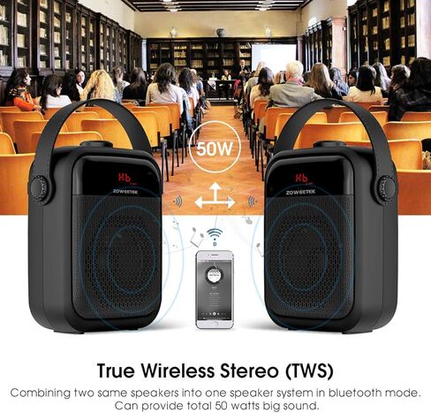 ZOWEETEK مضخم صوت لاسلكي بلوتوث مع 2 ميكروفون، 25 وات، مكبر صوت محمول بنظام PA للمعلمين والمرشدين السياحيين والمدربين والاجتماعات واليوجا واللياقة البدنية وفي الهواء الطلق. in Kuwait