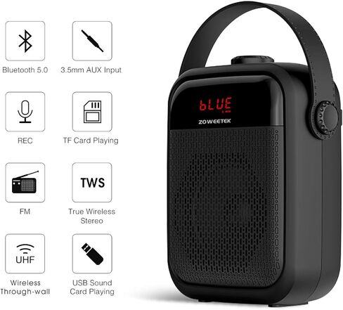 ZOWEETEK مضخم صوت لاسلكي بلوتوث مع 2 ميكروفون، 25 وات، مكبر صوت محمول بنظام PA للمعلمين والمرشدين السياحيين والمدربين والاجتماعات واليوجا واللياقة البدنية وفي الهواء الطلق. in Kuwait
