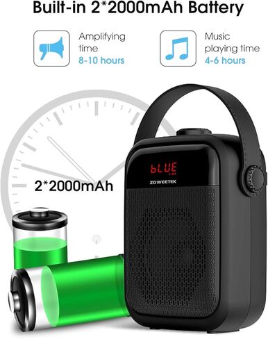 ZOWEETEK مضخم صوت لاسلكي بلوتوث مع 2 ميكروفون، 25 وات، مكبر صوت محمول بنظام PA للمعلمين والمرشدين السياحيين والمدربين والاجتماعات واليوجا واللياقة البدنية وفي الهواء الطلق. in Kuwait