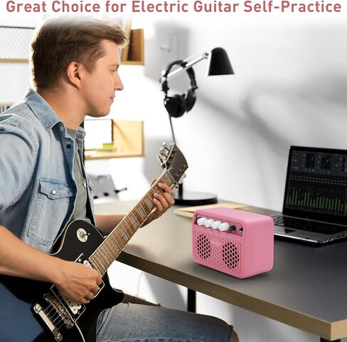 Caline Guitar Mini Amp, 5W Rechargeable Bluetooth Guitar Amplifer Combo for Desktop Practice, Dual Channel,with Headphone Jack, Black in Kuwait