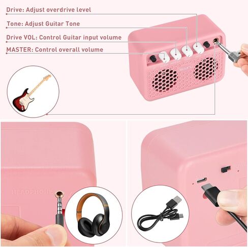 Caline Guitar Mini Amp, 5W Rechargeable Bluetooth Guitar Amplifer Combo for Desktop Practice, Dual Channel,with Headphone Jack, Black in Kuwait