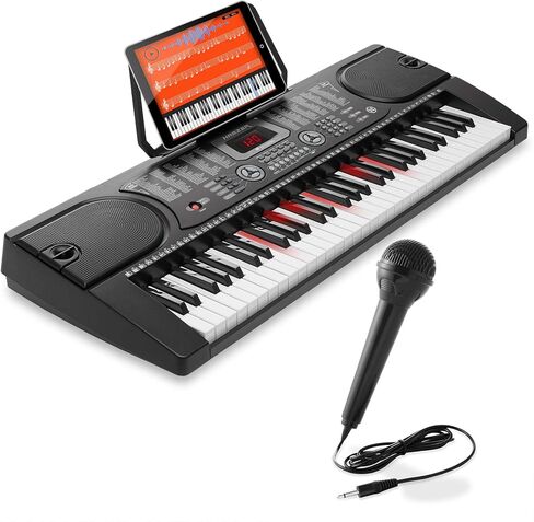 Hamzer 61-Key Electronic Keyboard Portable Digital Music Piano with Lighted Keys, Microphone & Sticker Set in Kuwait
