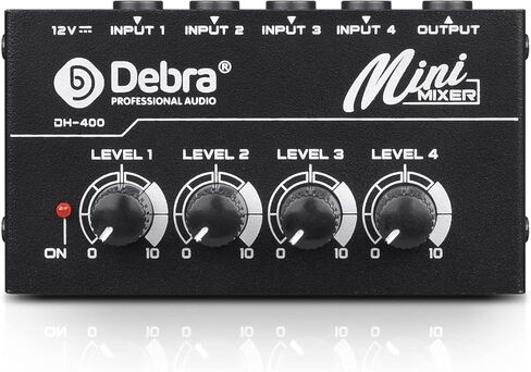 D Debra Audio Mixer DH-400 4-Channel Line Mixer, Ultra Low-Noise Mini Mixer for Microphones, Guitars, Bass, Keyboards, and Stage Sub Mixing (silver) in Kuwait