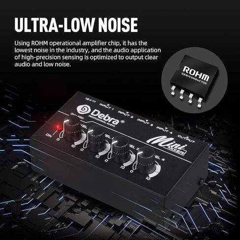 D Debra Audio Mixer DH-400 4-Channel Line Mixer, Ultra Low-Noise Mini Mixer for Microphones, Guitars, Bass, Keyboards, and Stage Sub Mixing (silver) in Kuwait