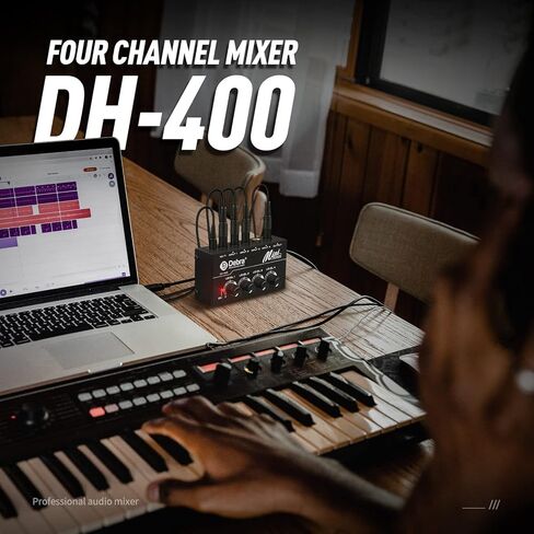 D Debra Audio Mixer DH-400 4-Channel Line Mixer, Ultra Low-Noise Mini Mixer for Microphones, Guitars, Bass, Keyboards, and Stage Sub Mixing (silver) in Kuwait