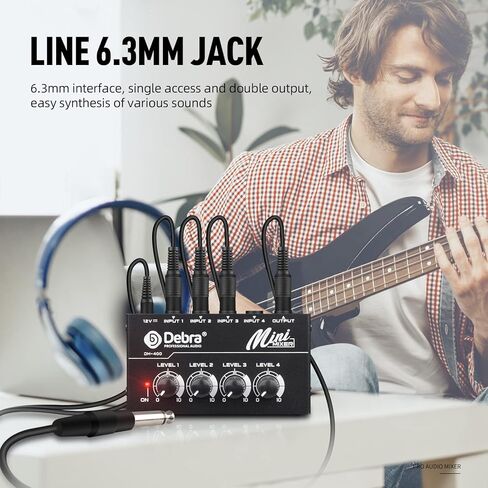 D Debra Audio Mixer DH-400 4-Channel Line Mixer, Ultra Low-Noise Mini Mixer for Microphones, Guitars, Bass, Keyboards, and Stage Sub Mixing (silver) in Kuwait