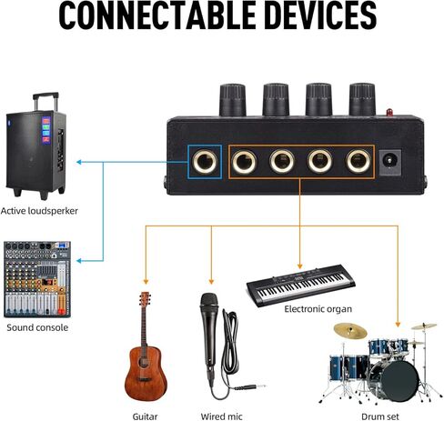 D Debra Audio Mixer DH-400 4-Channel Line Mixer, Ultra Low-Noise Mini Mixer for Microphones, Guitars, Bass, Keyboards, and Stage Sub Mixing (silver) in Kuwait