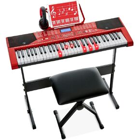 Best Choice Products 61-Key Beginners Complete Electronic Keyboard Piano Set w/Lighted Keys, LCD Screen, Headphones, Stand, Bench, Teaching Modes, Note Stickers, Built-In Speakers - Blue in Saudi Arabia