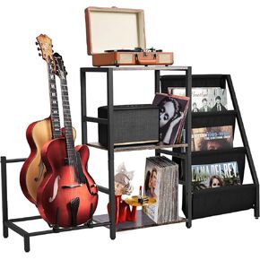 BOEASTER Guitar Stand 2-Tier for Acoustic, Electric Guitar, Bass, Record Player Stand with Vinyl Records Storage Up to 200 Albums, Guitar Rack with Amp Stand for Studio, Living Room Bedroom in Kuwait