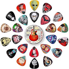 Guitar Picks 24 Pack 0.46 0.71 0.96 1.20 mm Thin, Medium, Heavy Picks with Tin Box,Bass Picks Variety Pack,Guitar Pick for Acoustic Guitar Electric Guitar Bass Ukulele (Set -5)