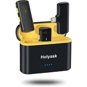 ميكروفون Holyask K10 اللاسلكي لأجهزة iPhone iPad-iPhone وإلغاء الضوضاء، ميكروفون على شكل طية صدر السترة مع 2 ميكروفونات صغيرة، ميكروفون Lav لليوتيوب والفيسبوك وتيك توك