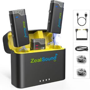 ميكروفون ZealSound اللاسلكي لأجهزة iPhone وiPad وAndroid Phone، قطعتان من مشبك طية صدر السترة على ميكروفون لتسجيل الفيديو والتوصيل والتشغيل، ميكروفون إلغاء الضوضاء للمقابلة Podcast YouTube TikTok in Kuwait