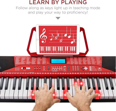 Best Choice Products 61-Key Beginners Complete Electronic Keyboard Piano Set w/Lighted Keys, LCD Screen, Headphones, Stand, Bench, Teaching Modes, Note Stickers, Built-In Speakers - Blue in Saudi Arabia