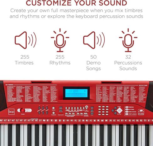 Best Choice Products 61-Key Beginners Complete Electronic Keyboard Piano Set w/Lighted Keys, LCD Screen, Headphones, Stand, Bench, Teaching Modes, Note Stickers, Built-In Speakers - Blue in Saudi Arabia