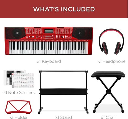 Best Choice Products 61-Key Beginners Complete Electronic Keyboard Piano Set w/Lighted Keys, LCD Screen, Headphones, Stand, Bench, Teaching Modes, Note Stickers, Built-In Speakers - Blue in Saudi Arabia