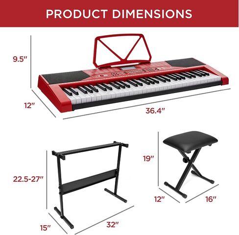 Best Choice Products 61-Key Beginners Complete Electronic Keyboard Piano Set w/Lighted Keys, LCD Screen, Headphones, Stand, Bench, Teaching Modes, Note Stickers, Built-In Speakers - Blue in Saudi Arabia