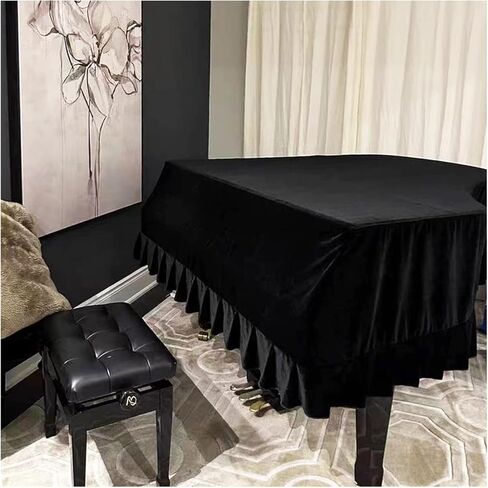 غطاء بيانو كبير مقاوم للغبار من ESYUEL غطاء واقٍ للبيانو الكبير للأطفال قابل للغسل مع غطاء بيانو مثلث كامل مخملي مقاس 70.87 بوصة × 59 بوصة × 18.9 بوصة (أسود-M) in Kuwait