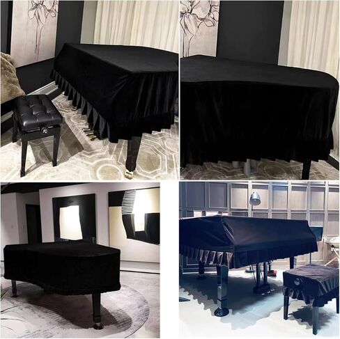 غطاء بيانو كبير مقاوم للغبار من ESYUEL غطاء واقٍ للبيانو الكبير للأطفال قابل للغسل مع غطاء بيانو مثلث كامل مخملي مقاس 70.87 بوصة × 59 بوصة × 18.9 بوصة (أسود-M) in Kuwait