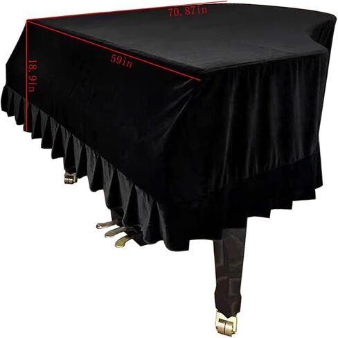 غطاء بيانو كبير مقاوم للغبار من ESYUEL غطاء واقٍ للبيانو الكبير للأطفال قابل للغسل مع غطاء بيانو مثلث كامل مخملي مقاس 70.87 بوصة × 59 بوصة × 18.9 بوصة (أسود-M) in Kuwait