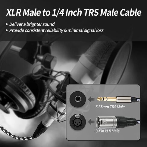 كابل Sound Harbour XLR إلى 1/4 بطول 10 أقدام، TRS 6.35 مم إلى مقبس ذكر XLR - كابل توصيل متوازن مجدول من النايلون in Kuwait