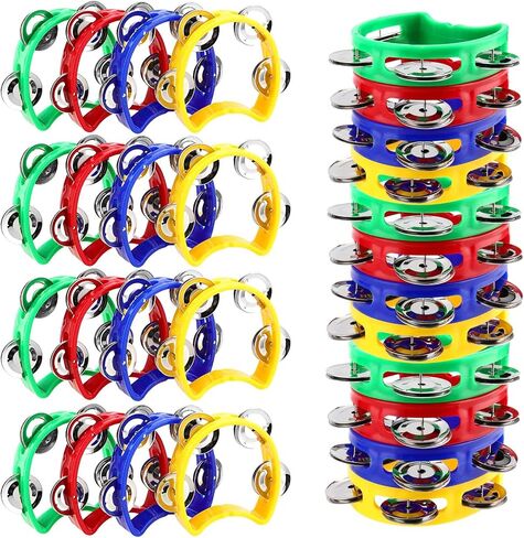 TAICHEUT 28 Pack 4 Inch Plastic Percussion Tambourine Hand Tambourine Bells, 4 Colors Half Moon Tambourine Mini Tambourine for Party, Birthday, Concert and Gift in Saudi Arabia