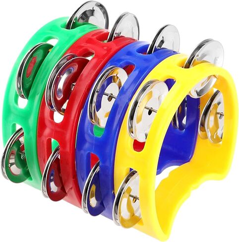 TAICHEUT 28 Pack 4 Inch Plastic Percussion Tambourine Hand Tambourine Bells, 4 Colors Half Moon Tambourine Mini Tambourine for Party, Birthday, Concert and Gift in Saudi Arabia