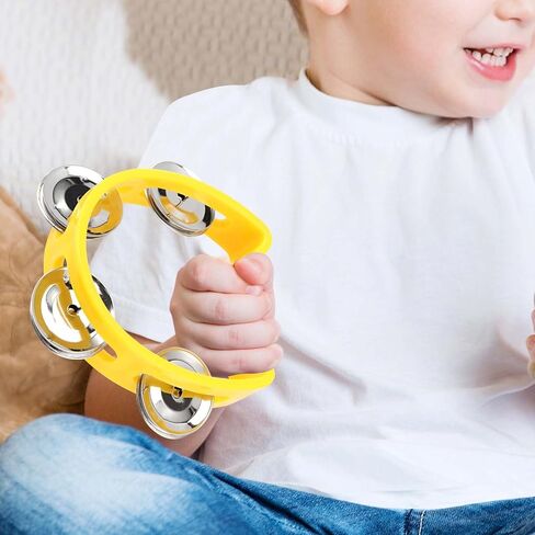 TAICHEUT 28 Pack 4 Inch Plastic Percussion Tambourine Hand Tambourine Bells, 4 Colors Half Moon Tambourine Mini Tambourine for Party, Birthday, Concert and Gift in Saudi Arabia